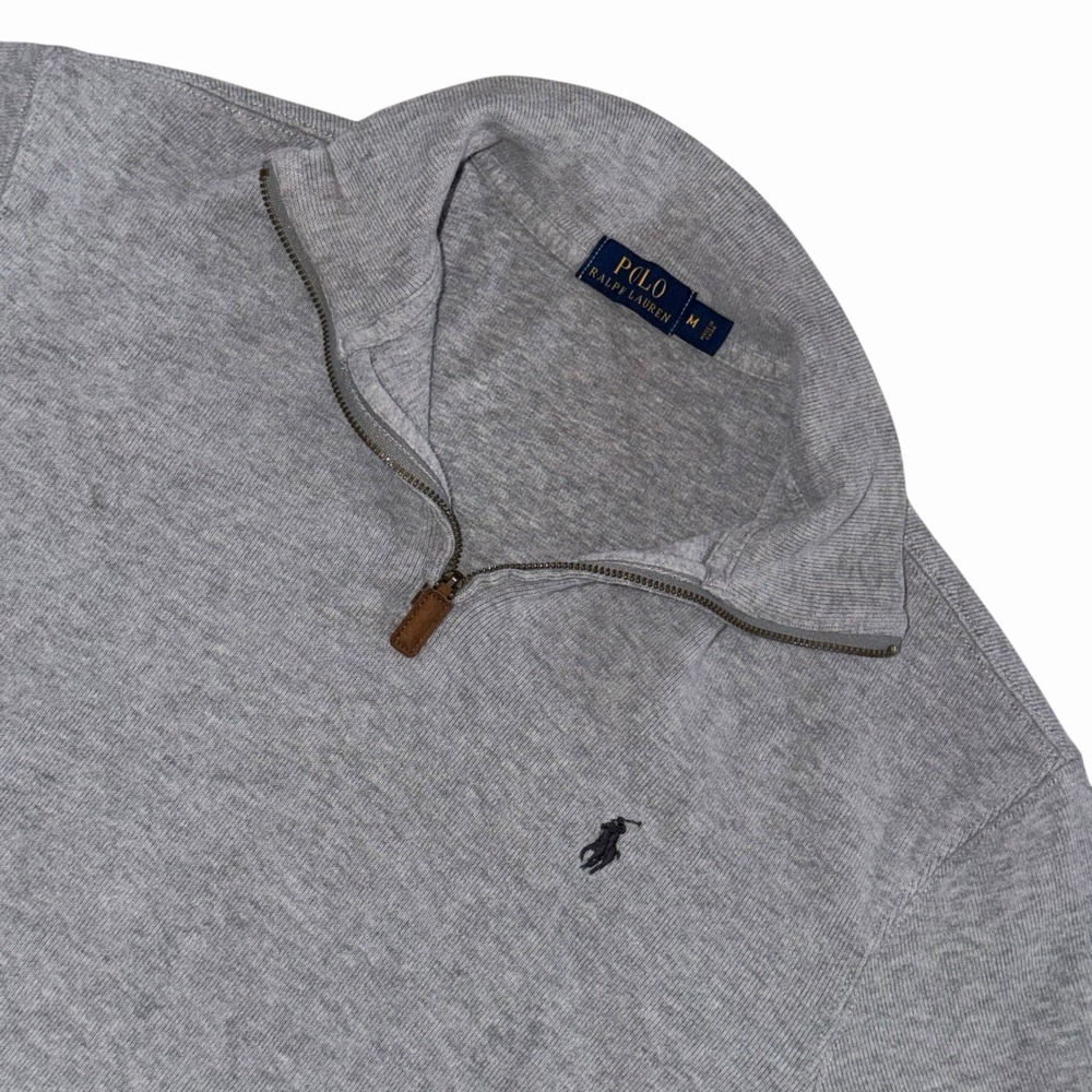 Polo Ralph Lauren 1/4 Zip Sweater‎ Mens Size Medium Gray Blue Pony 100% Cotton